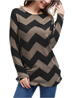 Women's Chevron Pattern Long Sleeves Knitted Relax Fit Tunic Top