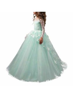 Lovely Flower Girl Dress Lace Long Sleeves Prom Gown