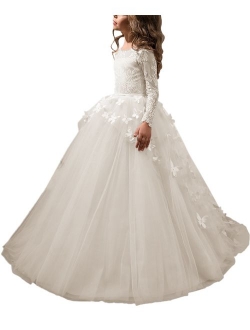 Lovely Flower Girl Dress Lace Long Sleeves Prom Gown