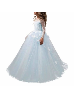 Lovely Flower Girl Dress Lace Long Sleeves Prom Gown