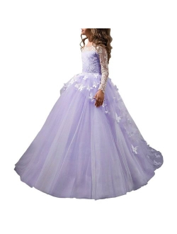 Lovely Flower Girl Dress Lace Long Sleeves Prom Gown