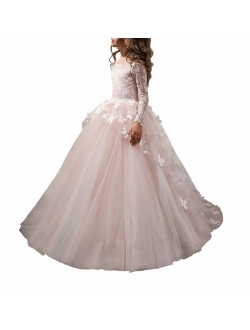 Lovely Flower Girl Dress Lace Long Sleeves Prom Gown