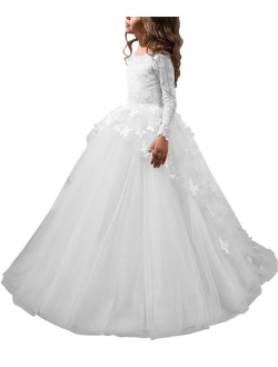 Lovely Flower Girl Dress Lace Long Sleeves Prom Gown