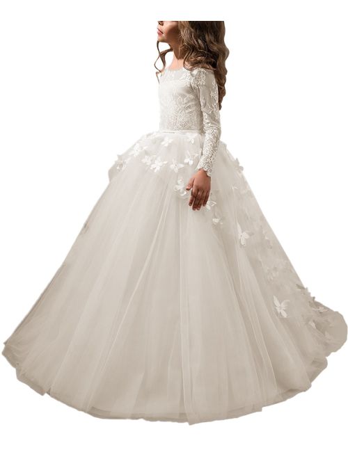 Abaowedding Lovely Flower Girl Dress Lace Long Sleeves Prom Gown