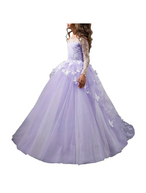 Abaowedding Lovely Flower Girl Dress Lace Long Sleeves Prom Gown