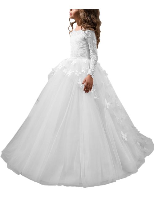 Abaowedding Lovely Flower Girl Dress Lace Long Sleeves Prom Gown