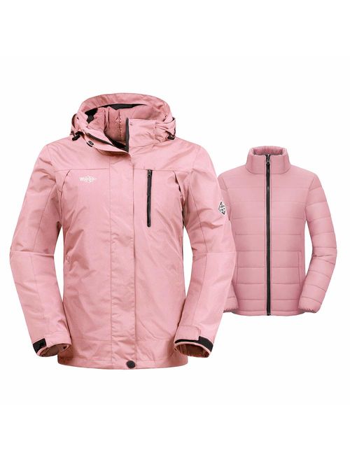 Wantdo Women's 3-in-1 Waterproof Ski Jacket Interchange Windproof Puffer Liner Warm Winter Coat Insulated Short Parka