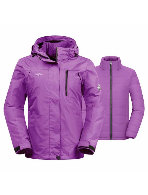 Wantdo Women's 3-in-1 Waterproof Ski Jacket Interchange Windproof Puffer Liner Warm Winter Coat Insulated Short Parka