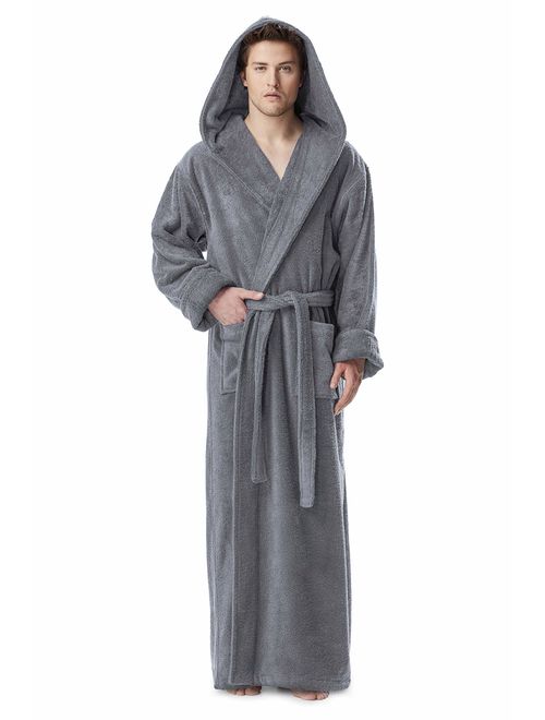 Arus Men's Hood'n Full Ankle Length Hooded Turkish Cotton Bathrobe