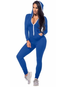 CoolooC Jumpsuits for Women Hoodie Long Sleeve Bodycon Black Jumpsuits Sexy Onesies Romper Bodysuits Outfits Red