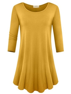 JollieLovin Womens 3/4 Sleeve Loose Fit Swing Tunic Tops Basic T Shirt