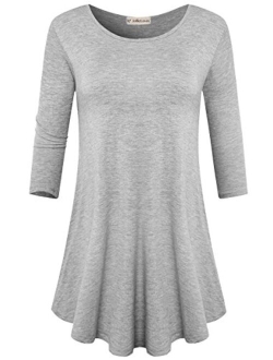 JollieLovin Womens 3/4 Sleeve Loose Fit Swing Tunic Tops Basic T Shirt