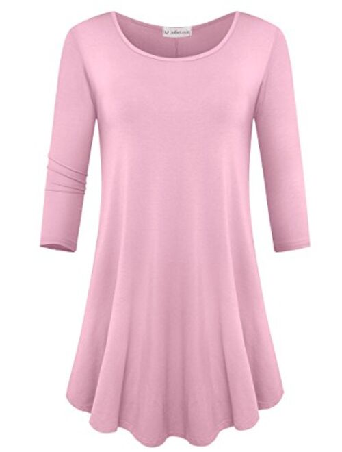 JollieLovin Womens 3/4 Sleeve Loose Fit Swing Tunic Tops Basic T Shirt