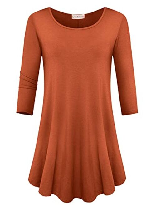 JollieLovin Womens 3/4 Sleeve Loose Fit Swing Tunic Tops Basic T Shirt