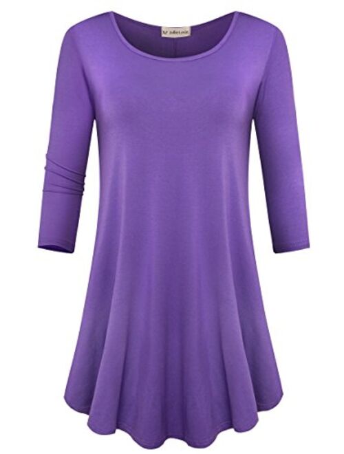 JollieLovin Womens 3/4 Sleeve Loose Fit Swing Tunic Tops Basic T Shirt