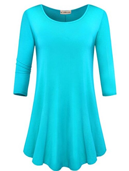 JollieLovin Womens 3/4 Sleeve Loose Fit Swing Tunic Tops Basic T Shirt