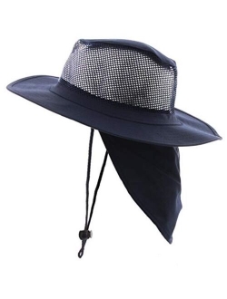 JFH Wide Brim Bora Booney Outdoor Safari Summer Hat w/Neck Flap & Sun Protection