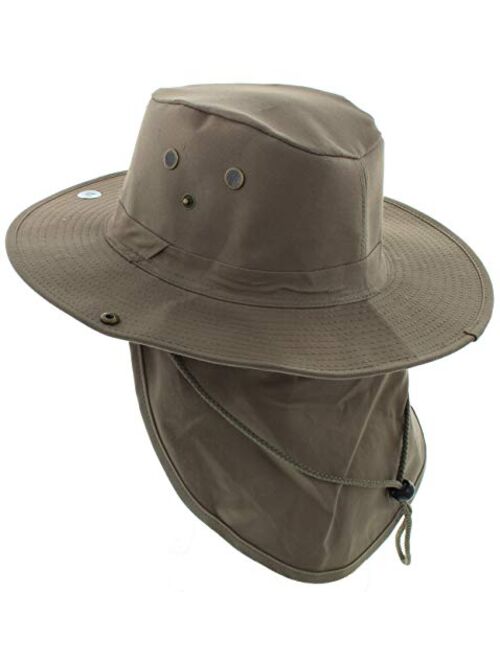 JFH Wide Brim Bora Booney Outdoor Safari Summer Hat w/Neck Flap & Sun Protection