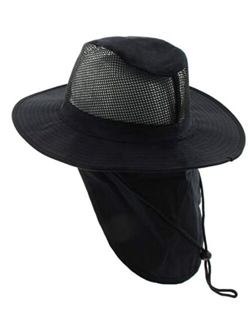 JFH Wide Brim Bora Booney Outdoor Safari Summer Hat w/Neck Flap & Sun Protection