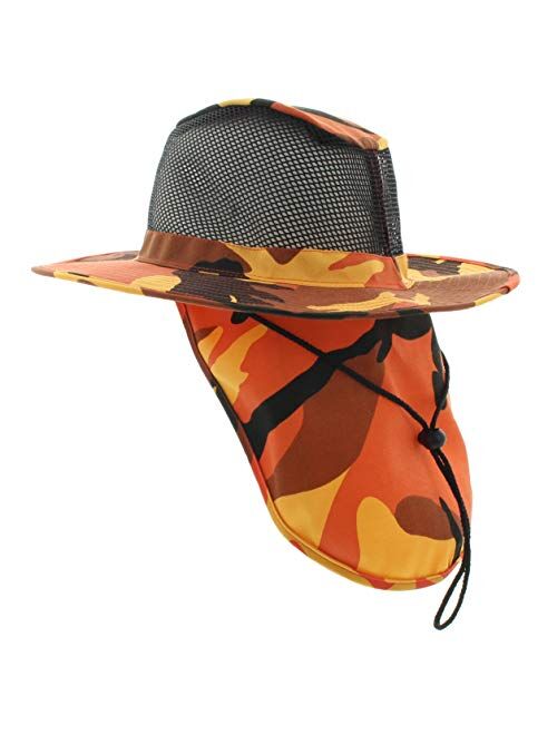 JFH Wide Brim Bora Booney Outdoor Safari Summer Hat w/Neck Flap & Sun Protection