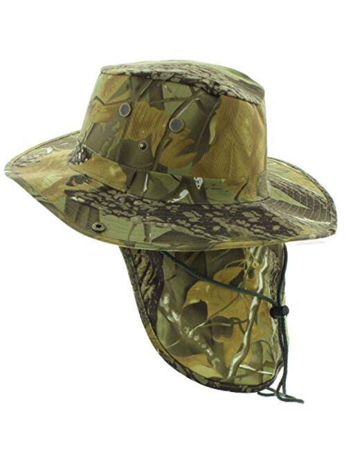 JFH Wide Brim Bora Booney Outdoor Safari Summer Hat w/Neck Flap & Sun Protection