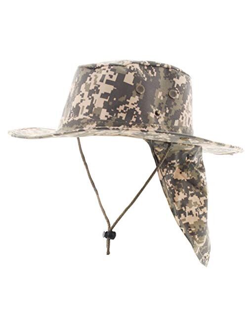 JFH Wide Brim Bora Booney Outdoor Safari Summer Hat w/Neck Flap & Sun Protection