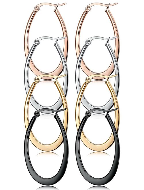 Jstyle 4 Pairs a Set Stainless Steel Teardrop Hoop Earrings for Women 35MM