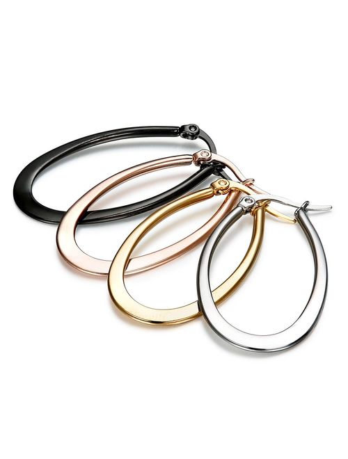 Jstyle 4 Pairs a Set Stainless Steel Teardrop Hoop Earrings for Women 35MM