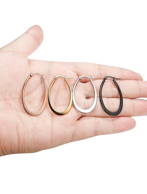 Jstyle 4 Pairs a Set Stainless Steel Teardrop Hoop Earrings for Women 35MM