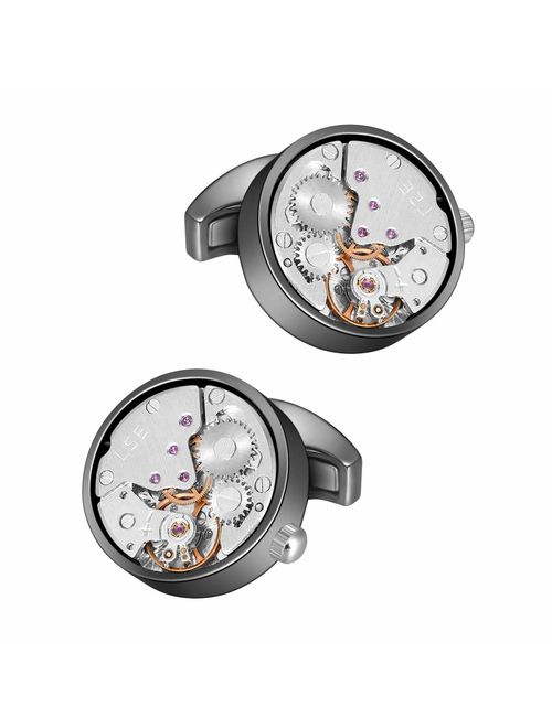 MERIT OCEAN Cufflinks Steampunk Watch Movement Shape Cufflinks for Men Mens Shirt Vintage Gears Watch Cuff Links Business Wedding Gifts with Gift Box