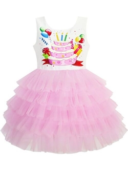 Girls Dress Birthday Princess Ruffle Dress Cake Balloon Print