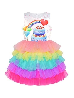 Girls Dress Birthday Princess Ruffle Dress Cake Balloon Print