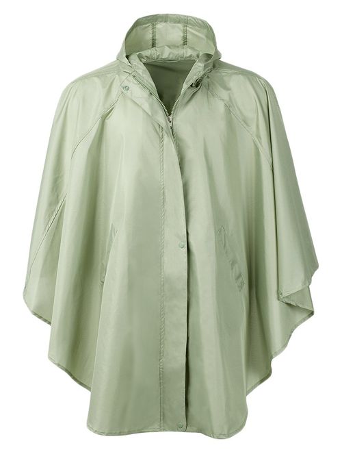 QZUnique Women's Waterproof Packable Batwing-Sleeved Raincoat Rain Poncho Jacket Coat Hooded for Adults with Pockets