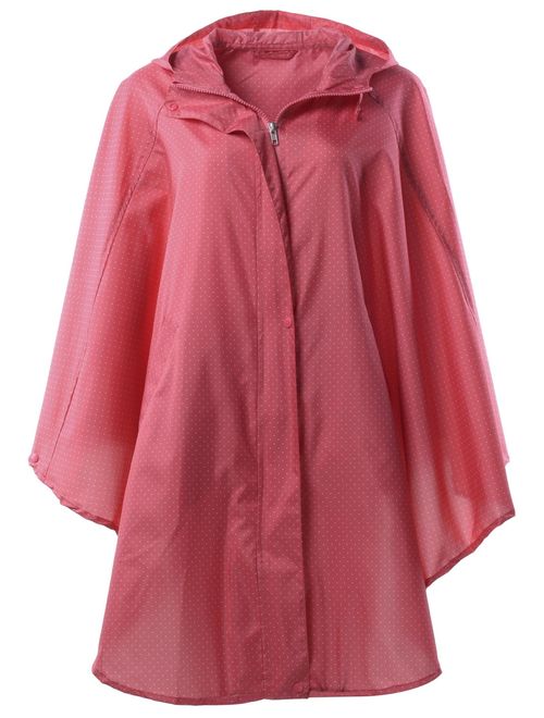 QZUnique Women's Waterproof Packable Batwing-Sleeved Raincoat Rain Poncho Jacket Coat Hooded for Adults with Pockets