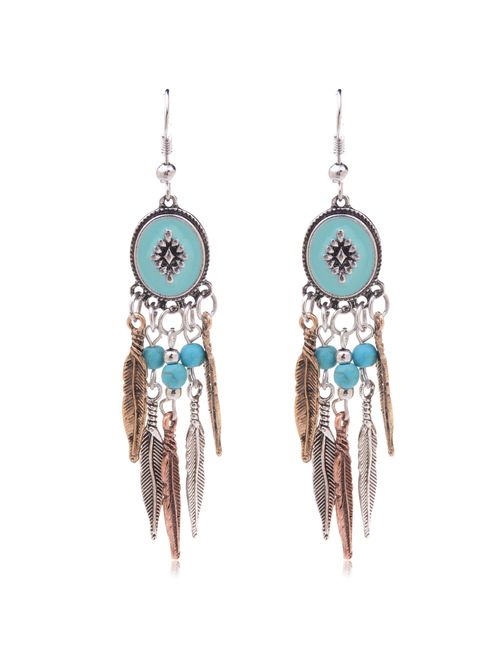 Ginasy Bohemia Spiral Drop Earrings Teardrop Simulated Turquoise Dangle Earrings Fashion Jewelry for Women Girls Valentines Day Gifts