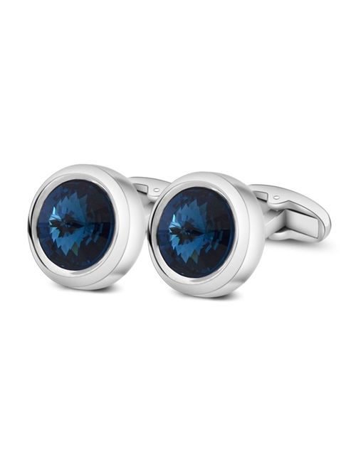 MERIT OCEAN Mens Cufflinks Elegant Style Cuff Link Super Shiny Swarovski Navy Blue Crystal Circular Cufflinks with Gift Box