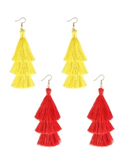 ELEARD Tassel Earrings Tiered Thread Tassel Dangle Earrings Statement Layered Tassel Drop Earrings