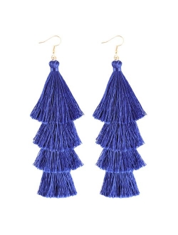 ELEARD Tassel Earrings Tiered Thread Tassel Dangle Earrings Statement Layered Tassel Drop Earrings