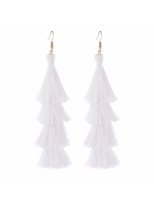 ELEARD Tassel Earrings Tiered Thread Tassel Dangle Earrings Statement Layered Tassel Drop Earrings