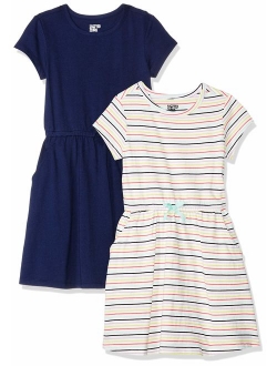 Amazon Brand - Spotted Zebra Girls' Toddler & Kids 2-Pack Knit Short-Sleeve Cinch Waist Dresses