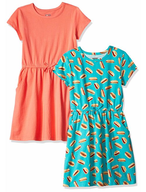 Amazon Brand - Spotted Zebra Girls' Toddler & Kids 2-Pack Knit Short-Sleeve Cinch Waist Dresses