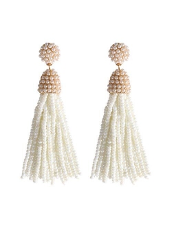 NLCAC Women's Beaded tassel earrings Long Fringe Drop Earrings Dangle 6 Colors