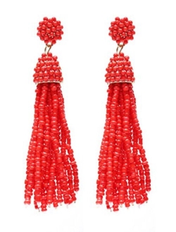 NLCAC Women's Beaded tassel earrings Long Fringe Drop Earrings Dangle 6 Colors