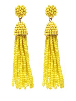 NLCAC Women's Beaded tassel earrings Long Fringe Drop Earrings Dangle 6 Colors