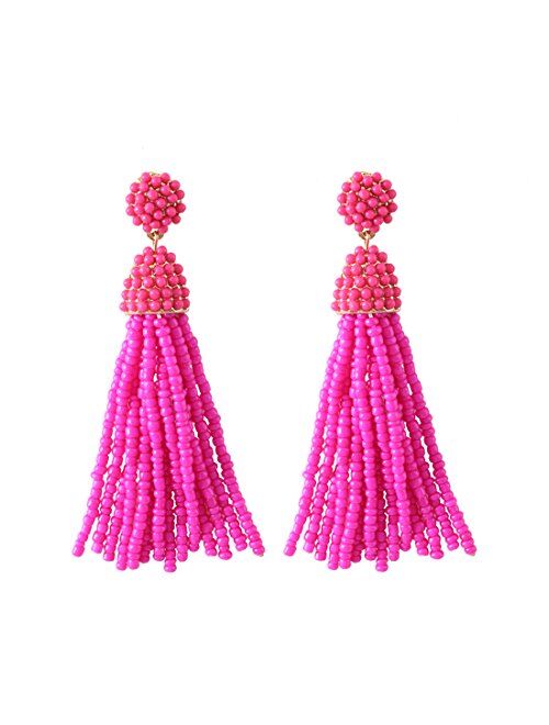 NLCAC Women's Beaded tassel earrings Long Fringe Drop Earrings Dangle 6 Colors