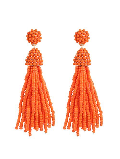 NLCAC Women's Beaded tassel earrings Long Fringe Drop Earrings Dangle 6 Colors