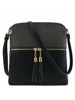 Tassel Zip Pocket Crossbody Bag