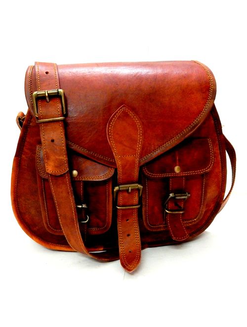 Women Vintage Style Genuine Brown Leather Crossbody Shoulder Bag Handmade Purse