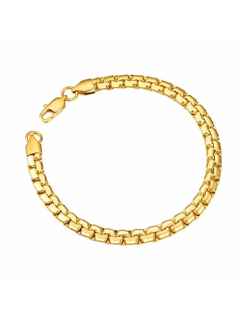 ChainsPro Men/Women Box/Wheat/Twist Rope Chain Bracelet, 4/6mm Width, 20/22CM, 316L Stainless Steel/18K Gold Plated (Send Gift Box