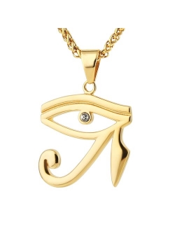 CZ Eye of Horus Egypt Protection Pendant on Stainless Steel Necklace Ancient Egyptian Symbol of Protection